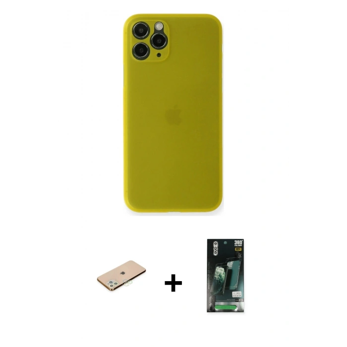 MARSİLYAN™- iPhone 11 Pro Kılıf Yadigar Yansıma Serisi - Siyah 360 Mat Full Body Arka Koruyucu + Renkli Kamera Lens Koruma Cam - YL