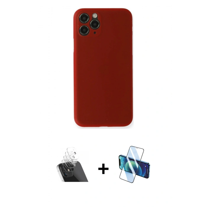 MARSİLYAN™- iPhone 11 Pro Kılıf Yadigar Yansıma Serisi - Siyah 3D Antistatik Cam Ekran Koruyucu + Kamera Lens Koruma Cam - SF