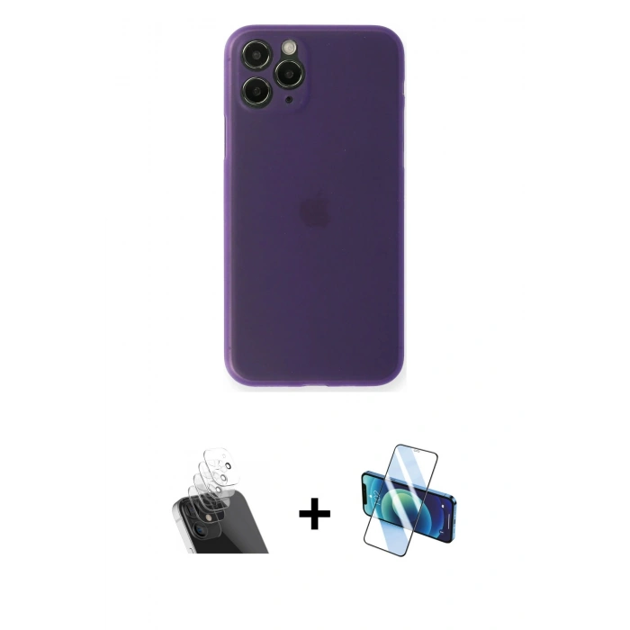 MARSİLYAN™- iPhone 11 Pro Kılıf Yadigar Yansıma Serisi - Siyah 3D Antistatik Cam Ekran Koruyucu + Kamera Lens Koruma Cam - SF