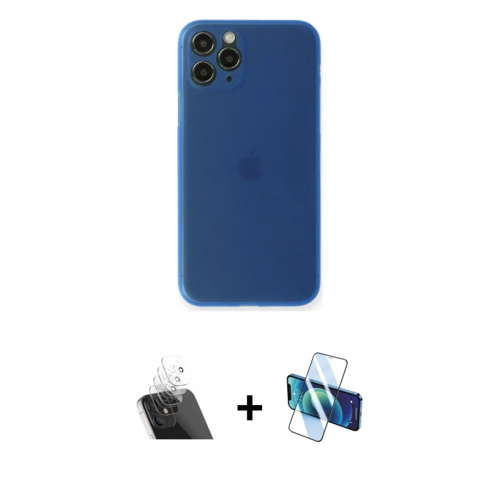 MARSİLYAN™- iPhone 11 Pro Kılıf Yadigar Yansıma Serisi - Siyah 3D Antistatik Cam Ekran Koruyucu + Kamera Lens Koruma Cam - SF