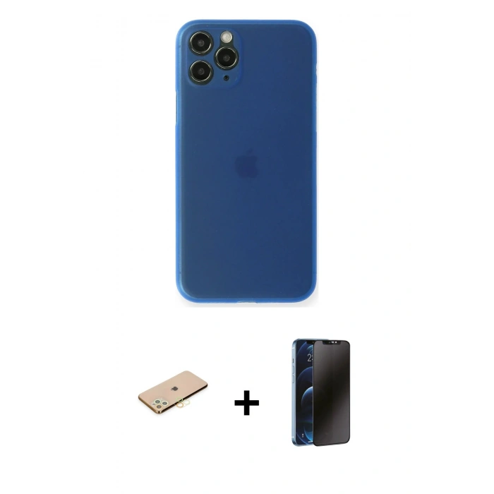 MARSİLYAN™- iPhone 11 Pro Kılıf Yadigar Yansıma Serisi - Siyah 3D Antistatik Hayalet Cam Ekran Koruyucu + Renkli Kamera Lens Koruma Cam - SI
