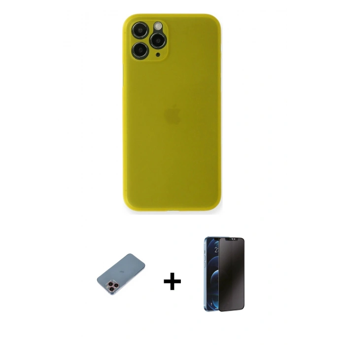 MARSİLYAN™- iPhone 11 Pro Kılıf Yadigar Yansıma Serisi - Siyah 3D Antistatik Hayalet Cam Ekran Koruyucu + Shine Kamera Lens Koruma Cam - PE
