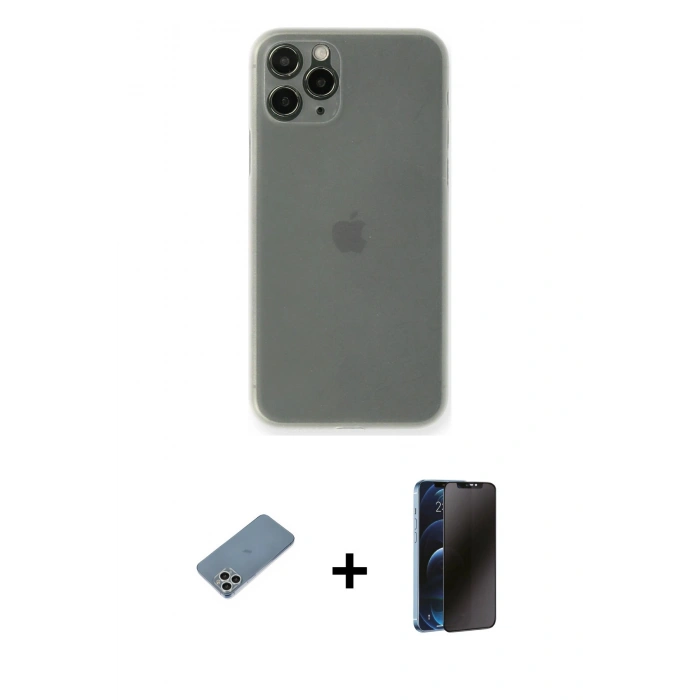 MARSİLYAN™- iPhone 11 Pro Kılıf Yadigar Yansıma Serisi - Siyah 3D Antistatik Hayalet Cam Ekran Koruyucu + Shine Kamera Lens Koruma Cam - GS