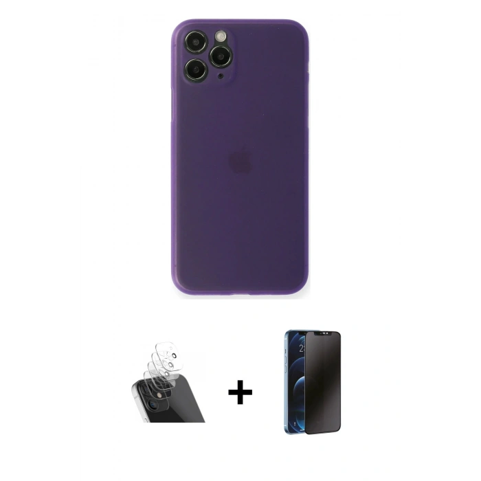 MARSİLYAN™- iPhone 11 Pro Kılıf Yadigar Yansıma Serisi - Siyah 3D Antistatik Hayalet Cam Ekran Koruyucu + Kamera Lens Koruma Cam - SF