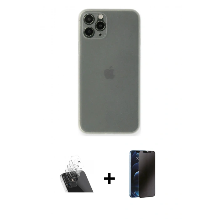 MARSİLYAN™- iPhone 11 Pro Kılıf Yadigar Yansıma Serisi - Siyah 3D Antistatik Hayalet Cam Ekran Koruyucu + Kamera Lens Koruma Cam - SF