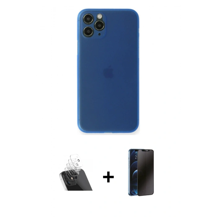 MARSİLYAN™- iPhone 11 Pro Kılıf Yadigar Yansıma Serisi - Siyah 3D Antistatik Hayalet Cam Ekran Koruyucu + Kamera Lens Koruma Cam - SF