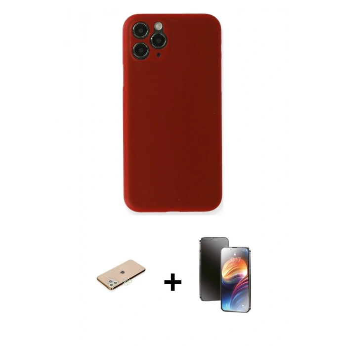MARSİLYAN™- iPhone 11 Pro Kılıf Yadigar Yansıma Serisi - Siyah 3D Antistatik Mat Seramik Nano Ekran Koruyucu + Renkli Kamera Lens Koruma Cam - YL