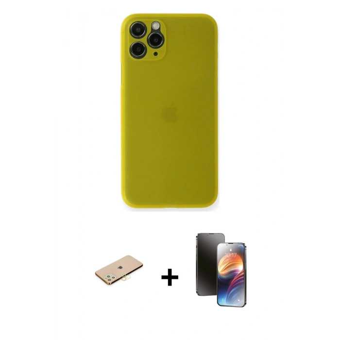 MARSİLYAN™- iPhone 11 Pro Kılıf Yadigar Yansıma Serisi - Siyah 3D Antistatik Mat Seramik Nano Ekran Koruyucu + Renkli Kamera Lens Koruma Cam - SI