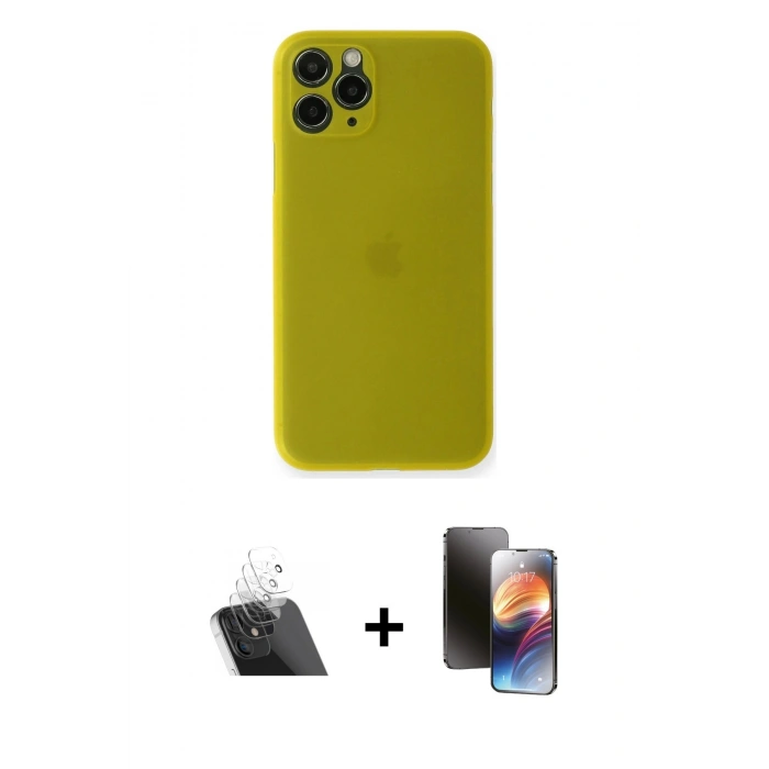 MARSİLYAN™- iPhone 11 Pro Kılıf Yadigar Yansıma Serisi - Siyah 3D Antistatik Mat Seramik Nano Ekran Koruyucu + Kamera Lens Koruma Cam - SF