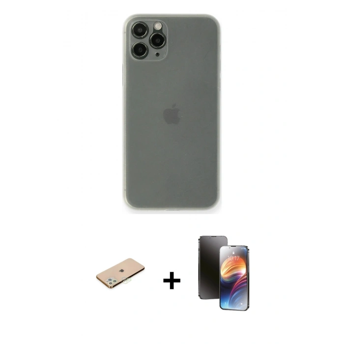 MARSİLYAN™- iPhone 11 Pro Kılıf Yadigar Yansıma Serisi - Siyah 3D Antistatik Mat Seramik Nano Ekran Koruyucu + Renkli Kamera Lens Koruma Cam - YL