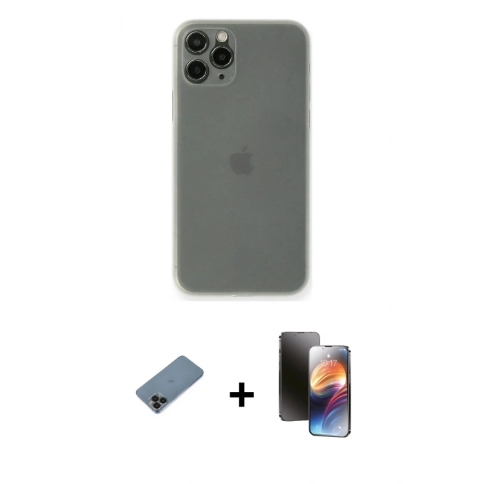 MARSİLYAN™- iPhone 11 Pro Kılıf Yadigar Yansıma Serisi - Siyah 3D Antistatik Mat Seramik Nano Ekran Koruyucu + Shine Kamera Lens Koruma Cam - SH