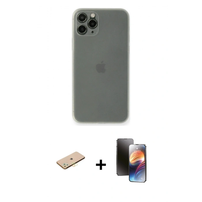 MARSİLYAN™- iPhone 11 Pro Kılıf Yadigar Yansıma Serisi - Siyah 3D Antistatik Mat Seramik Nano Ekran Koruyucu + Renkli Kamera Lens Koruma Cam - SI