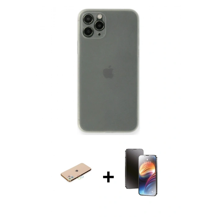 MARSİLYAN™- iPhone 11 Pro Kılıf Yadigar Yansıma Serisi - Siyah 3D Antistatik Mat Seramik Nano Ekran Koruyucu + Renkli Kamera Lens Koruma Cam - MI