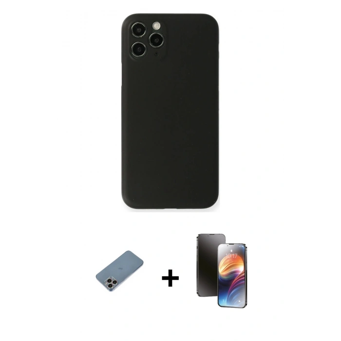 MARSİLYAN™- iPhone 11 Pro Kılıf Yadigar Yansıma Serisi - Siyah 3D Antistatik Mat Seramik Nano Ekran Koruyucu + Shine Kamera Lens Koruma Cam - GI
