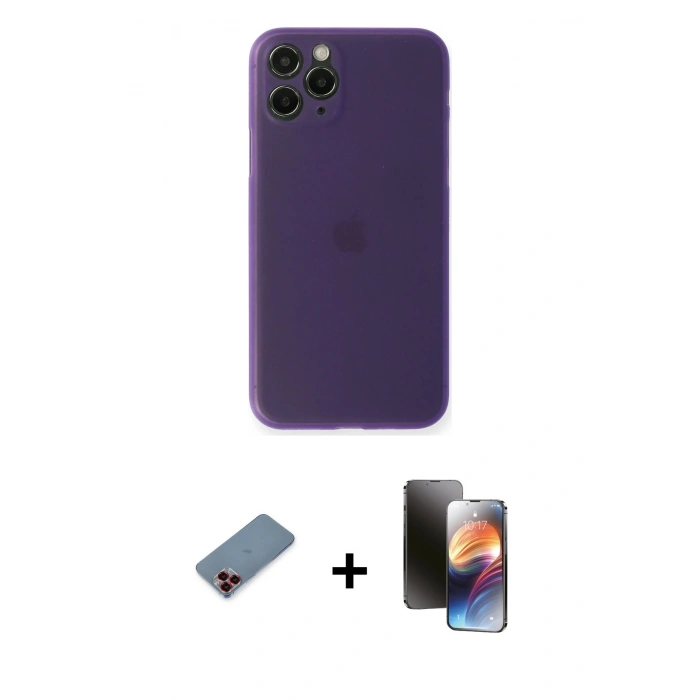 MARSİLYAN™- iPhone 11 Pro Kılıf Yadigar Yansıma Serisi - Siyah 3D Antistatik Mat Seramik Nano Ekran Koruyucu + Metal Kamera Lens Koruma Cam - KI