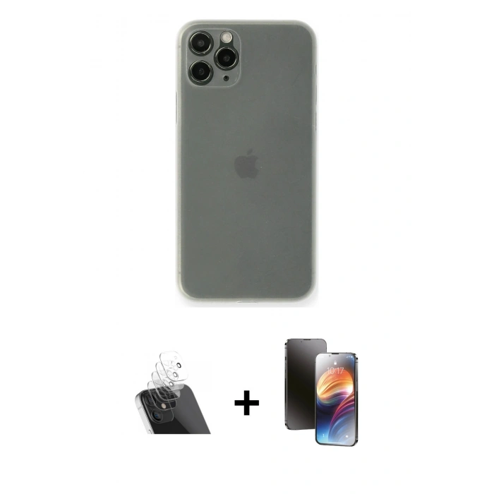 MARSİLYAN™- iPhone 11 Pro Kılıf Yadigar Yansıma Serisi - Siyah 3D Antistatik Mat Seramik Nano Ekran Koruyucu + Kamera Lens Koruma Cam - SF