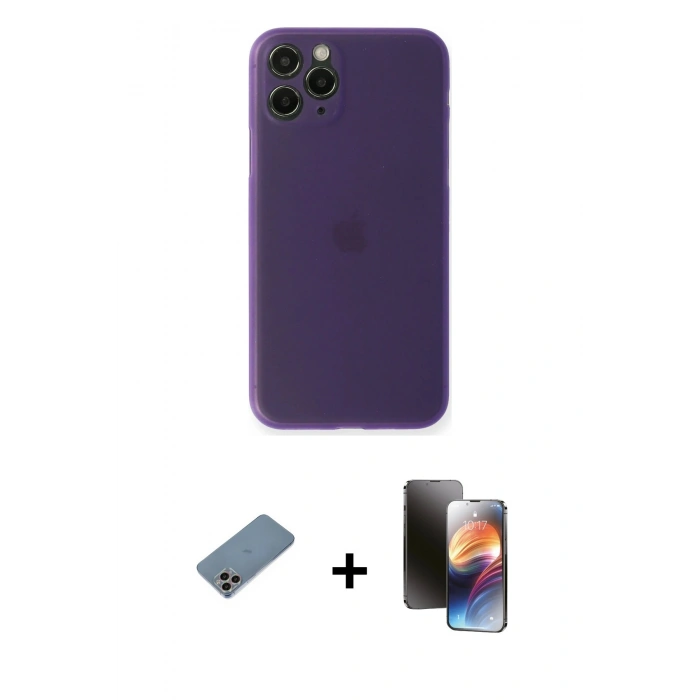 MARSİLYAN™- iPhone 11 Pro Kılıf Yadigar Yansıma Serisi - Siyah 3D Antistatik Mat Seramik Nano Ekran Koruyucu + Shine Kamera Lens Koruma Cam - GI