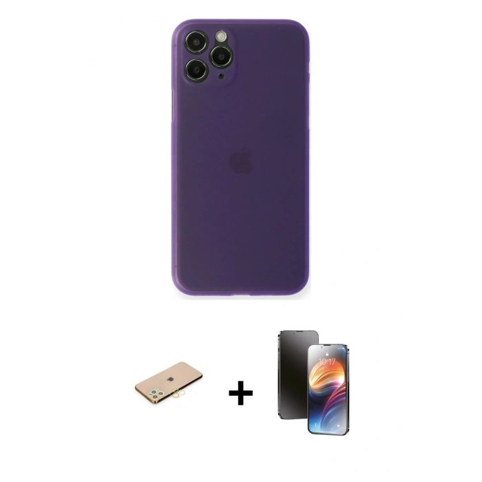 MARSİLYAN™- iPhone 11 Pro Kılıf Yadigar Yansıma Serisi - Siyah 3D Antistatik Mat Seramik Nano Ekran Koruyucu + Renkli Kamera Lens Koruma Cam - SI