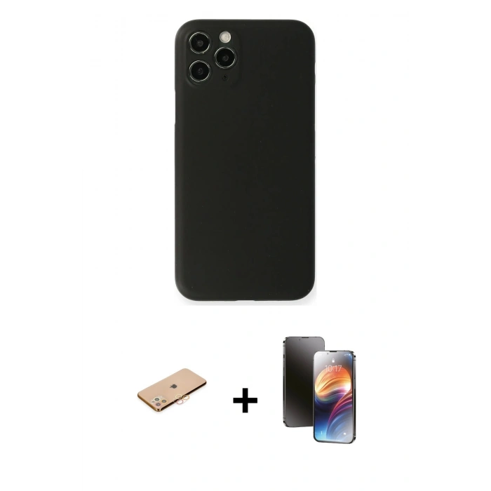 MARSİLYAN™- iPhone 11 Pro Kılıf Yadigar Yansıma Serisi - Siyah 3D Antistatik Mat Seramik Nano Ekran Koruyucu + Renkli Kamera Lens Koruma Cam - TU
