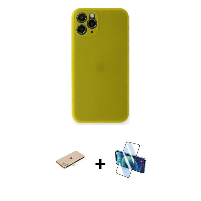 MARSİLYAN™- iPhone 11 Pro Kılıf Yadigar Yansıma Serisi - Siyah 3D Antistatik Seramik Nano Ekran Koruyucu + Renkli Kamera Lens Koruma Cam - PE