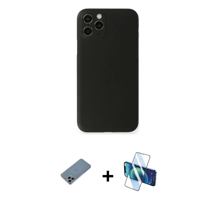 MARSİLYAN™- iPhone 11 Pro Kılıf Yadigar Yansıma Serisi - Siyah 3D Antistatik Seramik Nano Ekran Koruyucu + Shine Kamera Lens Koruma Cam - GI