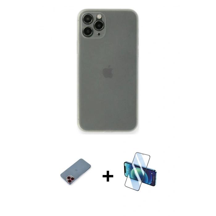 MARSİLYAN™- iPhone 11 Pro Kılıf Yadigar Yansıma Serisi - Siyah 3D Antistatik Seramik Nano Ekran Koruyucu + Metal Kamera Lens Koruma Cam - KI