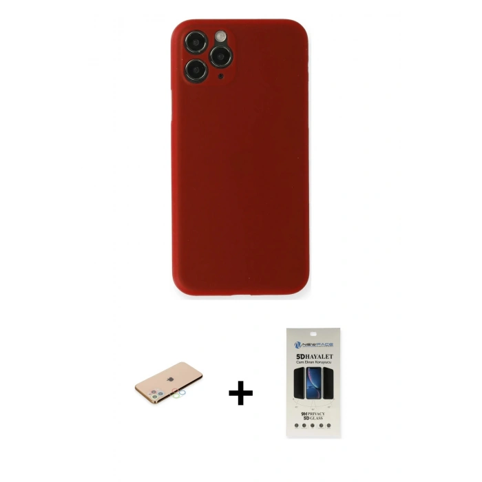MARSİLYAN™- iPhone 11 Pro Kılıf Yadigar Yansıma Serisi - Siyah 5D Hayalet Cam Ekran Koruyucu + Renkli Kamera Lens Koruma Cam - MI