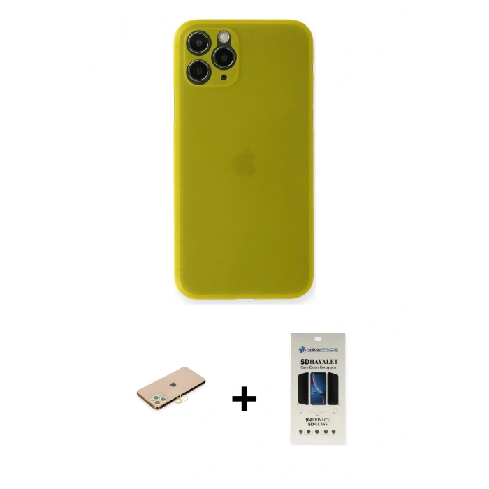 MARSİLYAN™- iPhone 11 Pro Kılıf Yadigar Yansıma Serisi - Siyah 5D Hayalet Cam Ekran Koruyucu + Renkli Kamera Lens Koruma Cam - SI