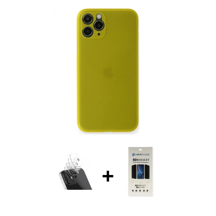 MARSİLYAN™- iPhone 11 Pro Kılıf Yadigar Yansıma Serisi - Siyah 5D Hayalet Cam Ekran Koruyucu + Kamera Lens Koruma Cam - SF