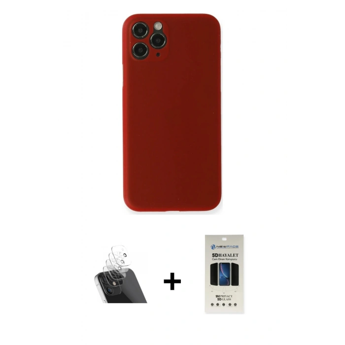 MARSİLYAN™- iPhone 11 Pro Kılıf Yadigar Yansıma Serisi - Siyah 5D Hayalet Cam Ekran Koruyucu + Kamera Lens Koruma Cam - SF