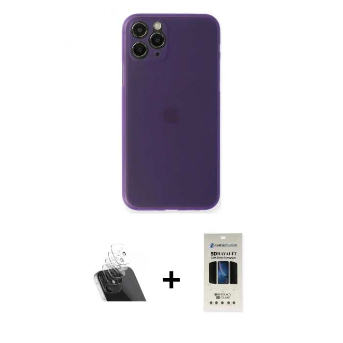MARSİLYAN™- iPhone 11 Pro Kılıf Yadigar Yansıma Serisi - Siyah 5D Hayalet Cam Ekran Koruyucu + Kamera Lens Koruma Cam - SF