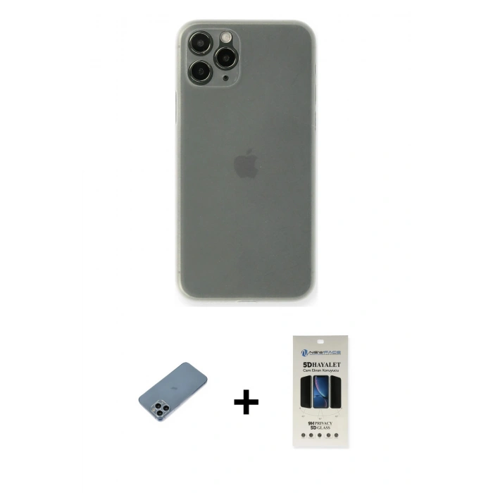 MARSİLYAN™- iPhone 11 Pro Kılıf Yadigar Yansıma Serisi - Siyah 5D Hayalet Cam Ekran Koruyucu + Shine Kamera Lens Koruma Cam - SABE