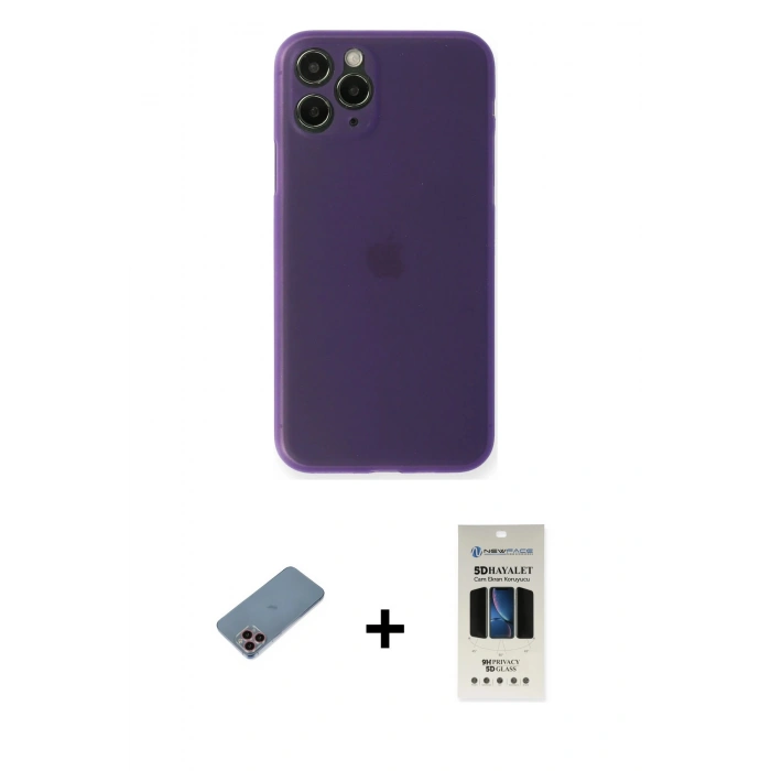 MARSİLYAN™- iPhone 11 Pro Kılıf Yadigar Yansıma Serisi - Siyah 5D Hayalet Cam Ekran Koruyucu + Shine Kamera Lens Koruma Cam - PE
