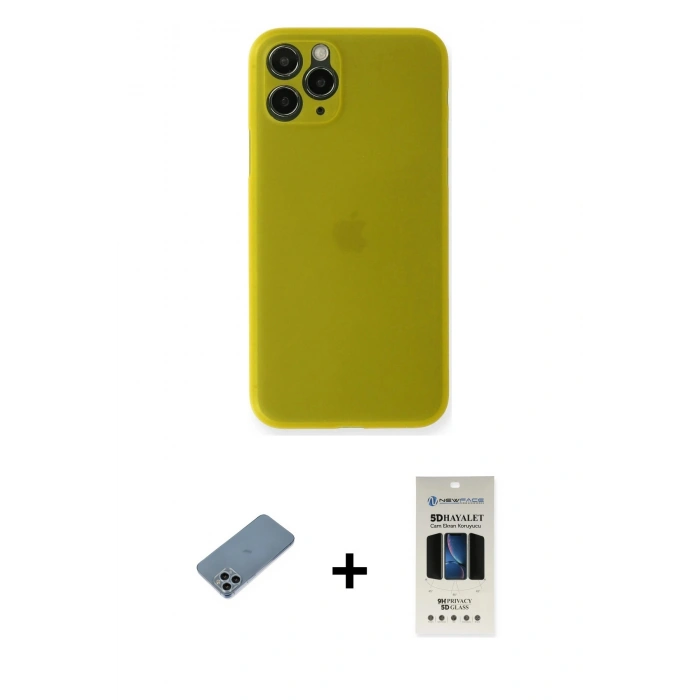 MARSİLYAN™- iPhone 11 Pro Kılıf Yadigar Yansıma Serisi - Siyah 5D Hayalet Cam Ekran Koruyucu + Shine Kamera Lens Koruma Cam - SABE