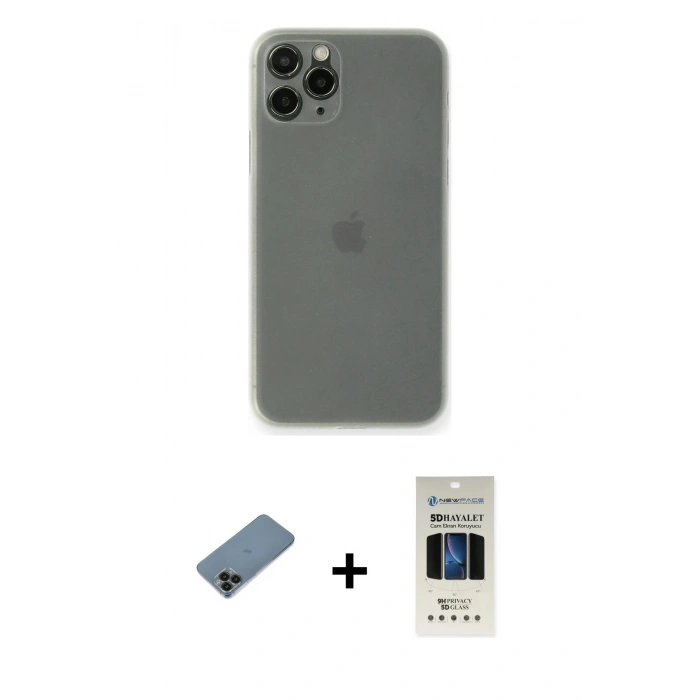 MARSİLYAN™- iPhone 11 Pro Kılıf Yadigar Yansıma Serisi - Siyah 5D Hayalet Cam Ekran Koruyucu + Shine Kamera Lens Koruma Cam - SH