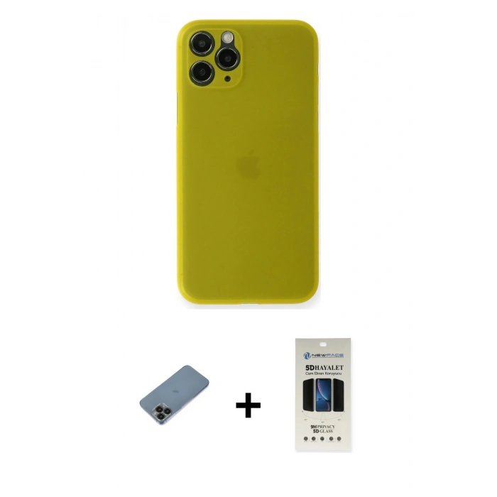 MARSİLYAN™- iPhone 11 Pro Kılıf Yadigar Yansıma Serisi - Siyah 5D Hayalet Cam Ekran Koruyucu + Shine Kamera Lens Koruma Cam - SH
