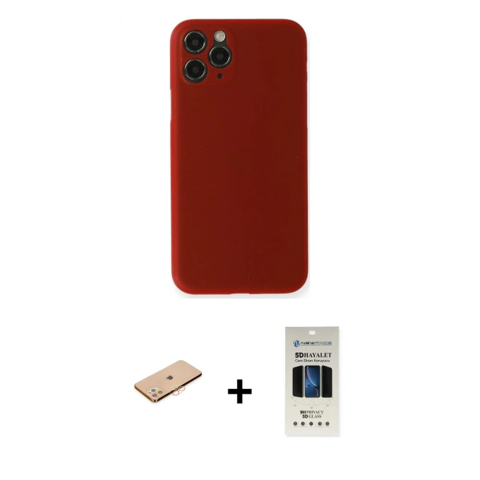 MARSİLYAN™- iPhone 11 Pro Kılıf Yadigar Yansıma Serisi - Siyah 5D Hayalet Cam Ekran Koruyucu + Renkli Kamera Lens Koruma Cam - TU