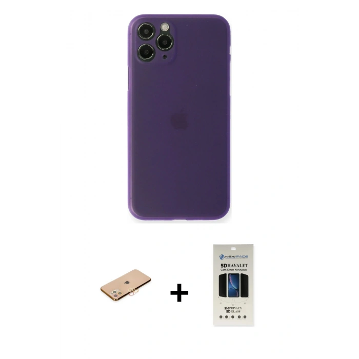 MARSİLYAN™- iPhone 11 Pro Kılıf Yadigar Yansıma Serisi - Siyah 5D Hayalet Cam Ekran Koruyucu + Renkli Kamera Lens Koruma Cam - TU