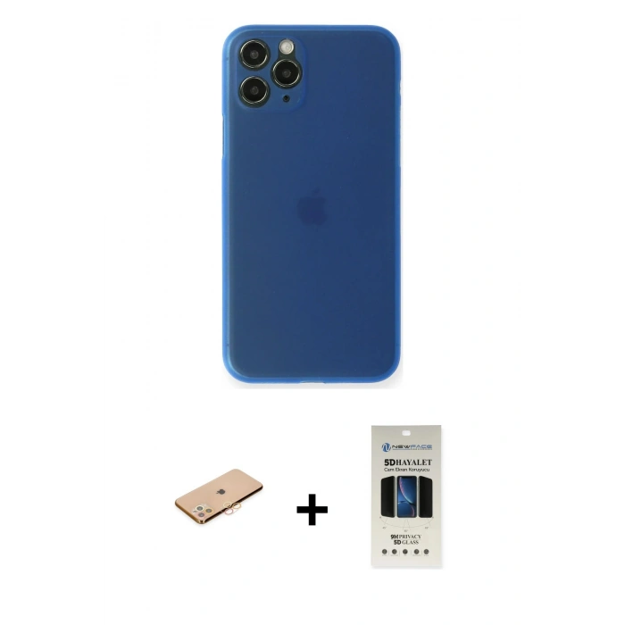 MARSİLYAN™- iPhone 11 Pro Kılıf Yadigar Yansıma Serisi - Siyah 5D Hayalet Cam Ekran Koruyucu + Renkli Kamera Lens Koruma Cam - TU