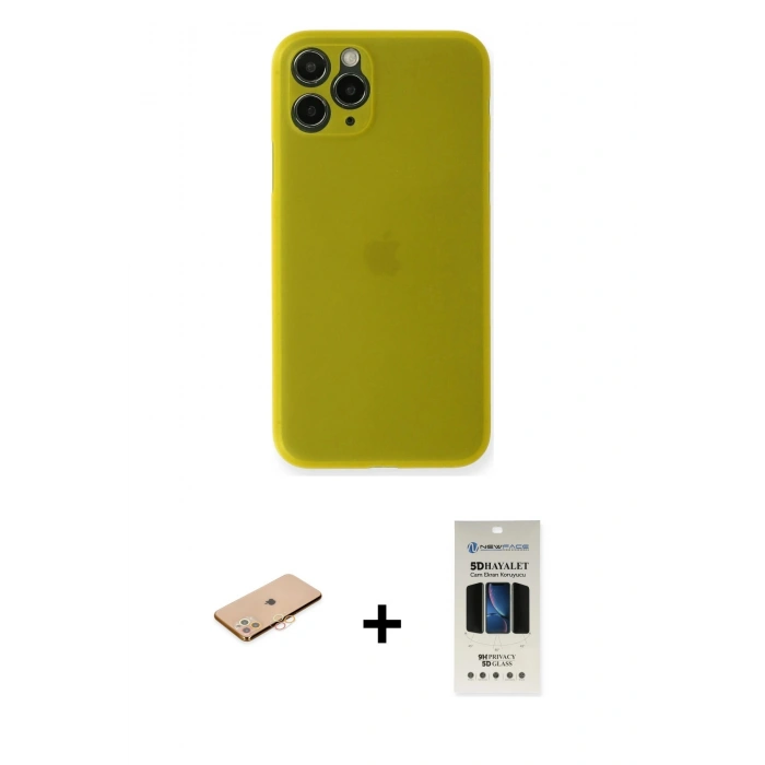 MARSİLYAN™- iPhone 11 Pro Kılıf Yadigar Yansıma Serisi - Siyah 5D Hayalet Cam Ekran Koruyucu + Renkli Kamera Lens Koruma Cam - TU