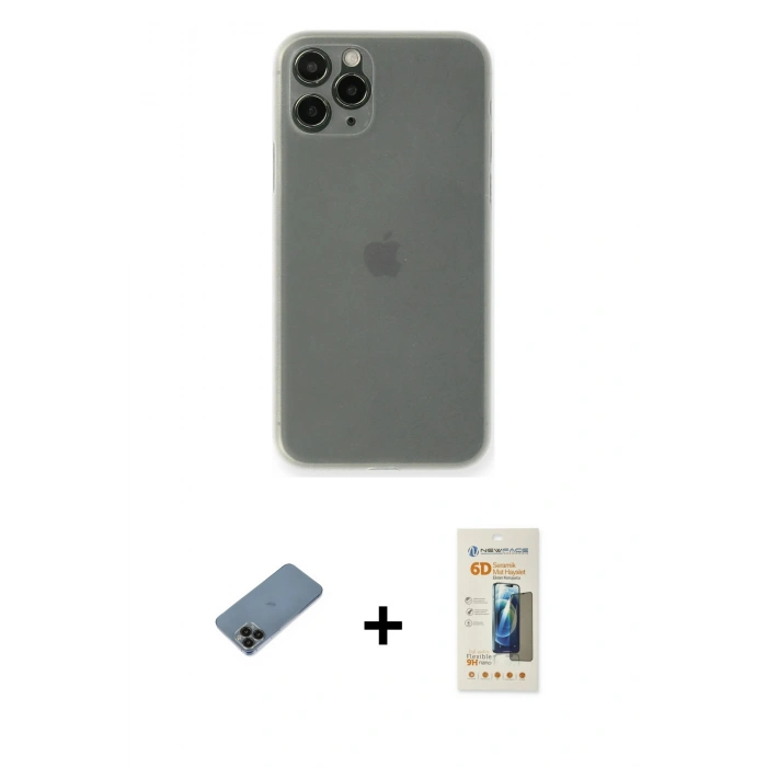 MARSİLYAN™- iPhone 11 Pro Kılıf Yadigar Yansıma Serisi - Siyah 6D Mat Seramik Hayalet Nano Ekran Koruyucu + Shine Kamera Lens Koruma Cam - SH