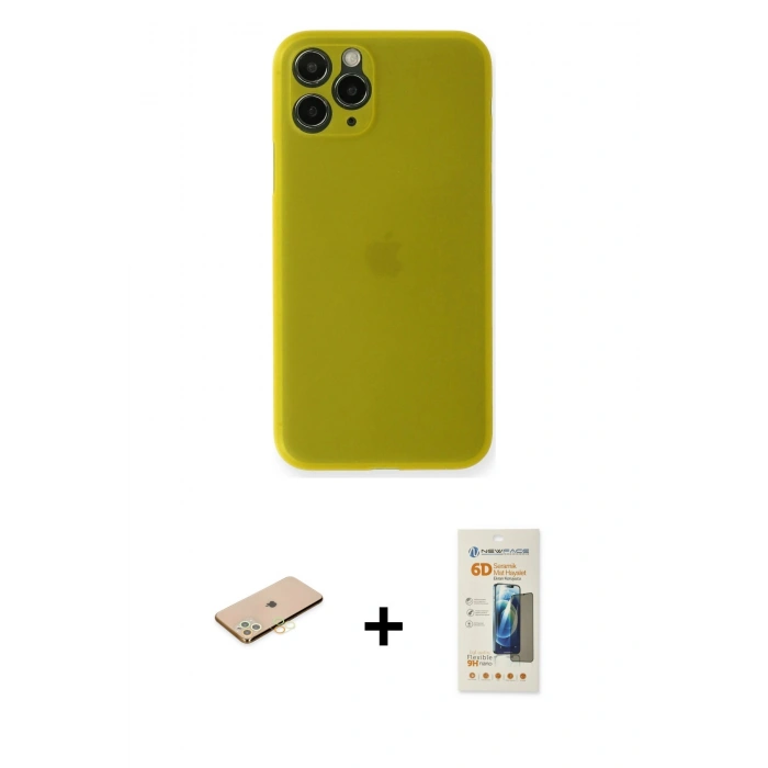 MARSİLYAN™- iPhone 11 Pro Kılıf Yadigar Yansıma Serisi - Siyah 6D Mat Seramik Hayalet Nano Ekran Koruyucu + Renkli Kamera Lens Koruma Cam - SI