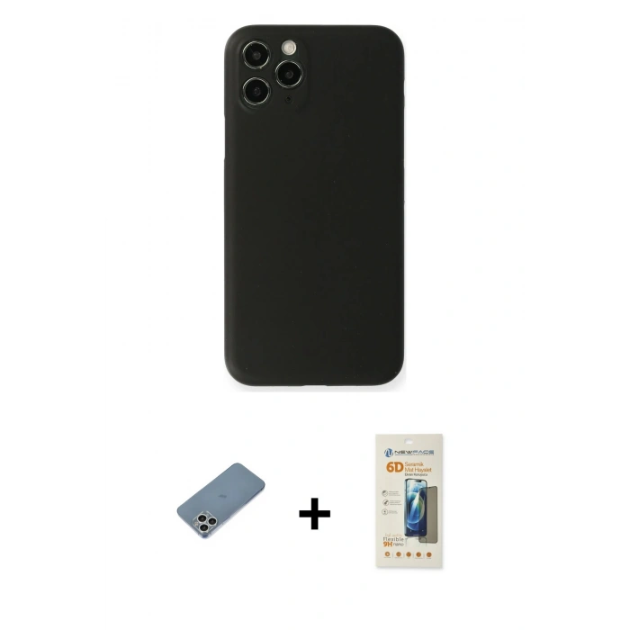 MARSİLYAN™- iPhone 11 Pro Kılıf Yadigar Yansıma Serisi - Siyah 6D Mat Seramik Hayalet Nano Ekran Koruyucu + Shine Kamera Lens Koruma Cam - GS