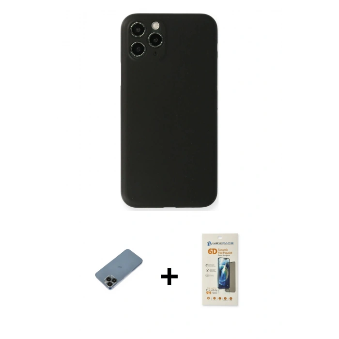 MARSİLYAN™- iPhone 11 Pro Kılıf Yadigar Yansıma Serisi - Siyah 6D Mat Seramik Hayalet Nano Ekran Koruyucu + Shine Kamera Lens Koruma Cam - SH