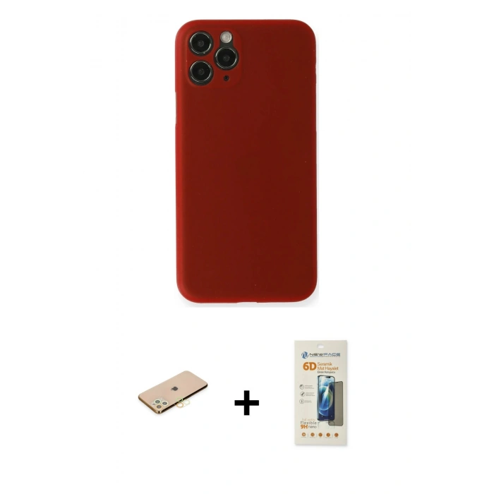 MARSİLYAN™- iPhone 11 Pro Kılıf Yadigar Yansıma Serisi - Siyah 6D Mat Seramik Hayalet Nano Ekran Koruyucu + Renkli Kamera Lens Koruma Cam - SI