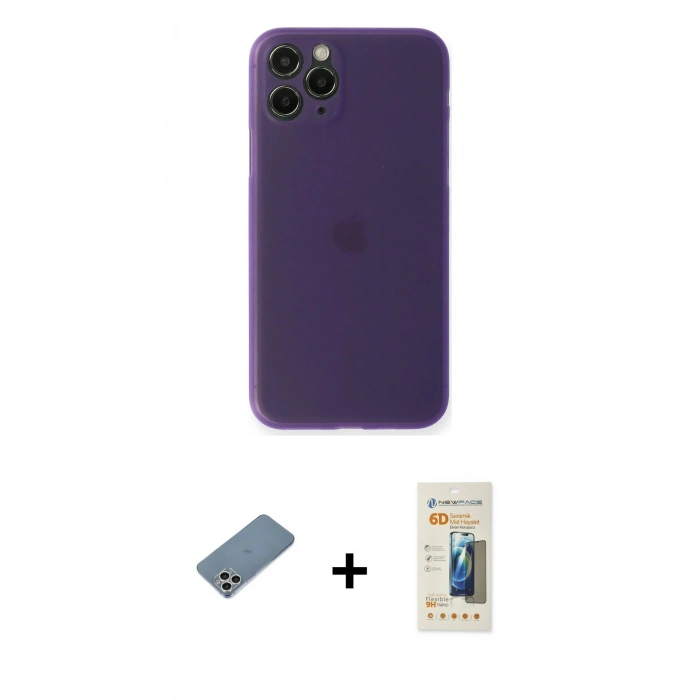 MARSİLYAN™- iPhone 11 Pro Kılıf Yadigar Yansıma Serisi - Siyah 6D Mat Seramik Hayalet Nano Ekran Koruyucu + Shine Kamera Lens Koruma Cam - GS