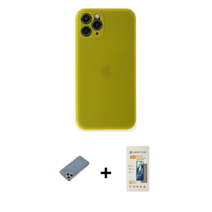 MARSİLYAN™- iPhone 11 Pro Kılıf Yadigar Yansıma Serisi - Siyah 6D Mat Seramik Hayalet Nano Ekran Koruyucu + Shine Kamera Lens Koruma Cam - GS