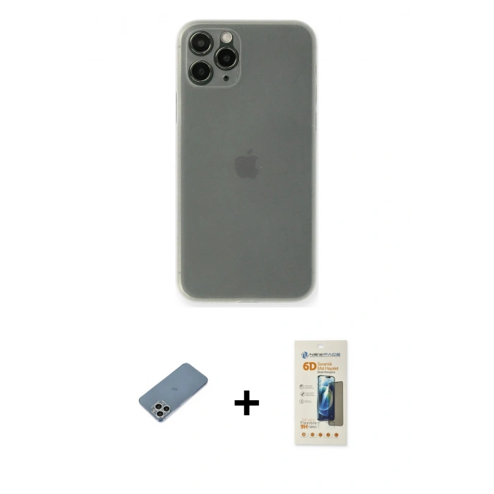 MARSİLYAN™- iPhone 11 Pro Kılıf Yadigar Yansıma Serisi - Siyah 6D Mat Seramik Hayalet Nano Ekran Koruyucu + Shine Kamera Lens Koruma Cam - GS