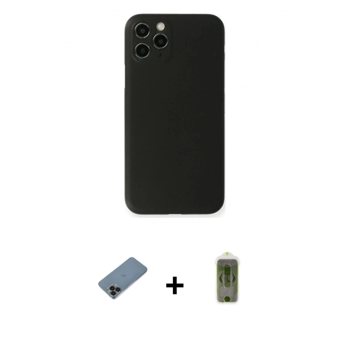 MARSİLYAN™- iPhone 11 Pro Kılıf Yadigar Yansıma Serisi - Siyah Joko Magic 5D Hayalet Cam + Siyah Shine Kamera Lens Koruma Cam