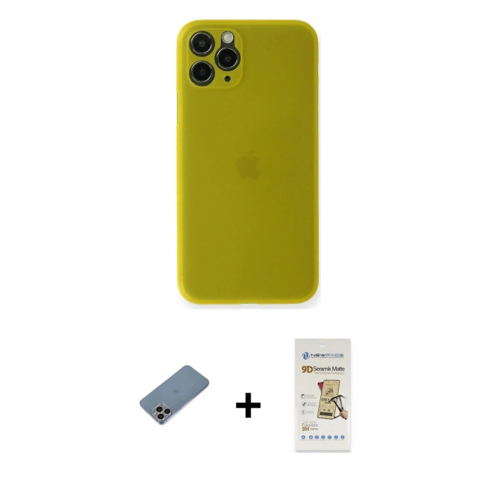 MARSİLYAN™- iPhone 11 Pro Kılıf Yadigar Yansıma Serisi - Siyah Mat Seramik Nano Ekran Koruyucu + Shine Kamera Lens Koruma Cam - GI